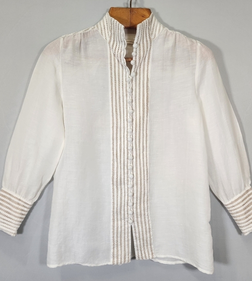 Soft Surroundings Bohemian Off White Lace-Trimmed Blouse Office Business Work - Picture 2 of 12